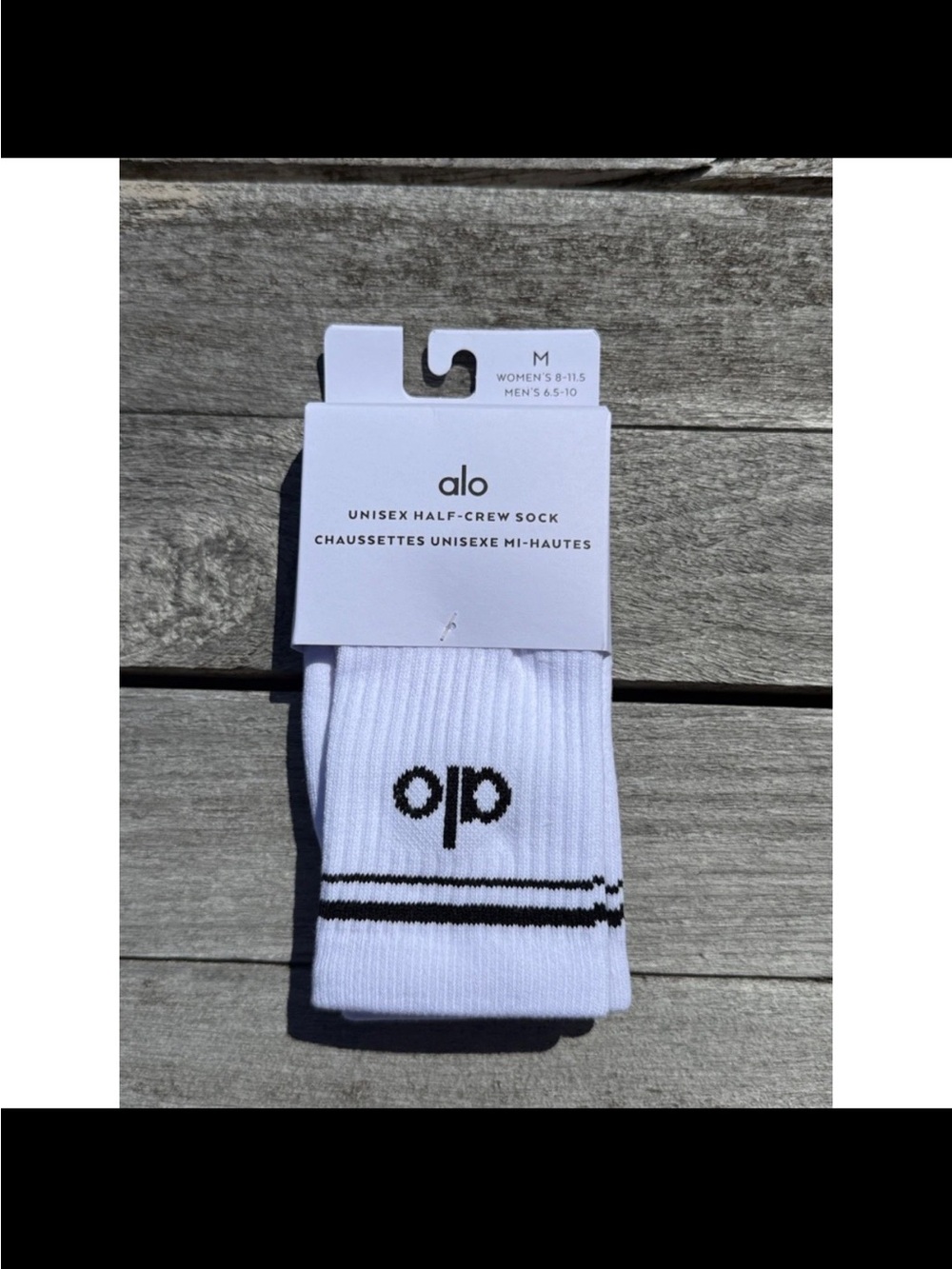 ALO Yoga White Half-Crew Athletic Socks with Black Accents